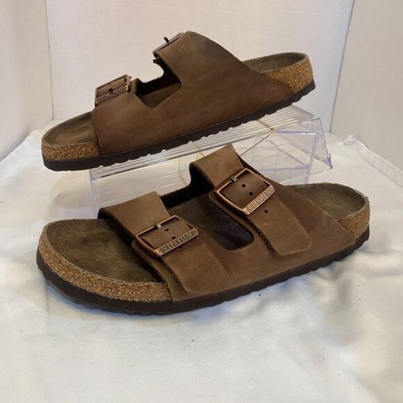 Birkenstock Arizona Leather Two Strap Comfort Sandals Brown Classic Footbed 41 - Picture 4 of 12